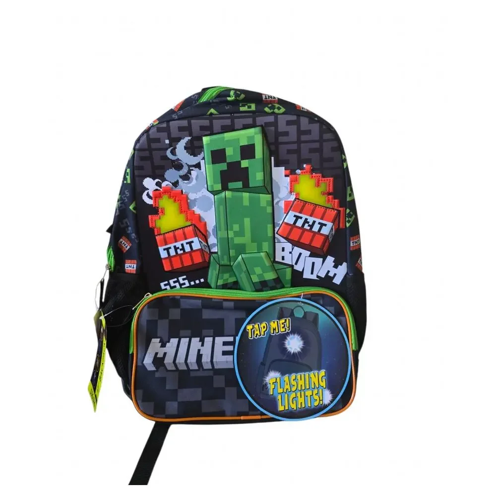 Minecraft Back To School Children's Backpack NWT Flashing Lights 18X15